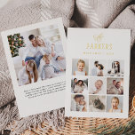 Simple Elegant Family Photo Grid | Gold Christmas Foil Holiday Card<br><div class="desc">This simple and minimalist, gold foil holiday card features an elegant nine photo collage on the front, and an additional photo on the back, for a total of ten of your favorite family photos. Classic gold calligraphy along with modern text for your family name add a stylish touch. The back...</div>