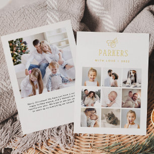 Simple Elegant Family Photo Grid   Gold Christmas Foil Holiday Card
