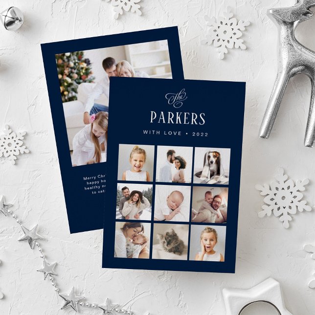 Simple Elegant Family Photo Grid | Silver Foil Holiday Card (Creator Uploaded)