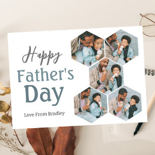 Simple elegant Fathers Day Hexagon Photo Collage Holiday Card