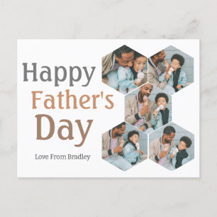 Simple elegant Fathers Day Hexagon Photo Collage Holiday Postcard