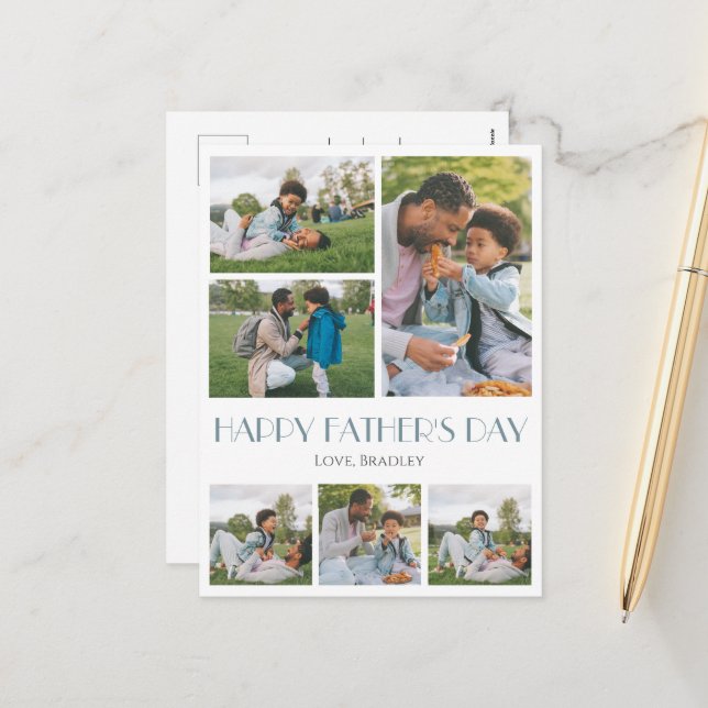 Simple elegant Fathers Day Sweet Photo Collage Holiday Postcard (Front/Back In Situ)