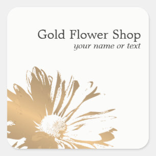 Simple Elegant Faux Gold Flower Florist Square Sticker