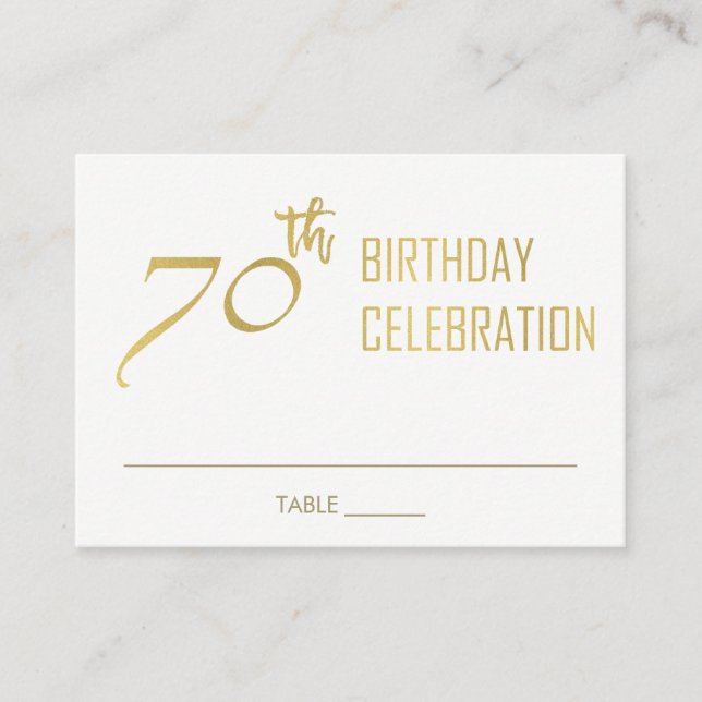 SIMPLE ELEGANT FAUX GOLD TYPOGRAPHY 70 BIRTHDAY PLACE CARD (Front)