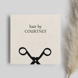 Simple Elegant Faux Kraft Black Scissors Hairsalon Square Business Card