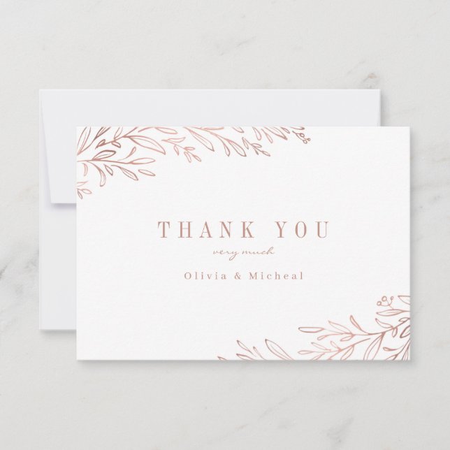 Simple elegant faux rose gold gilded botanical tha thank you card (Front)