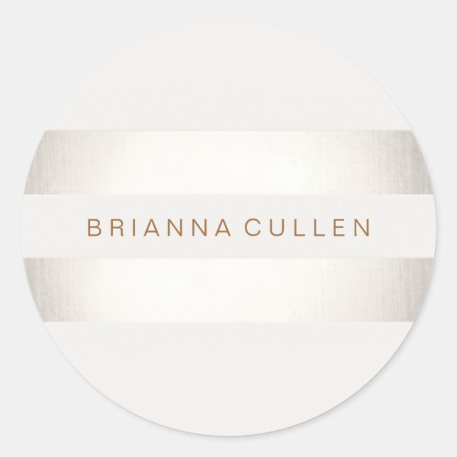 Simple Elegant FAUX Silver and White Striped Classic Round Sticker (Front)