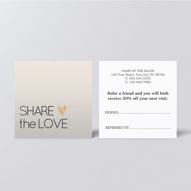 Simple Elegant Faux Silver Gold Heart Referral Card (Creator Uploaded)