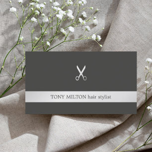 Simple Elegant Faux Silver Scissor Hair Stylist  Business Card