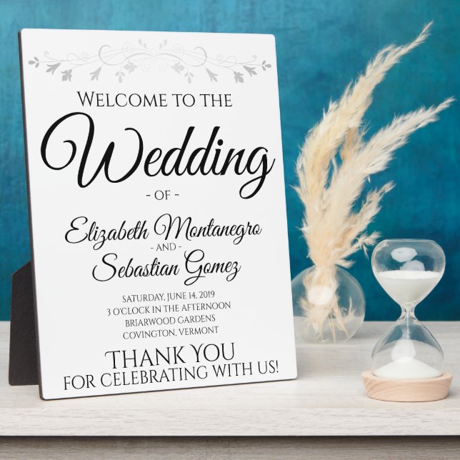 Simple Elegant Filigree White Wedding Welcome Sign Plaque (Side)