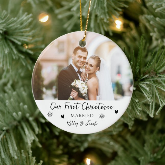 Simple Elegant First Christmas Married Bauble Ceramic Ornament (Tree)