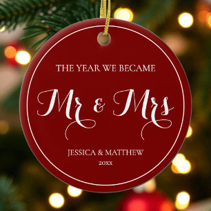 Simple Elegant First Christmas Married Mr and Mrs Ceramic Ornament
