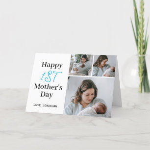 Simple Elegant first Mother's Day Three Photo Holiday Card