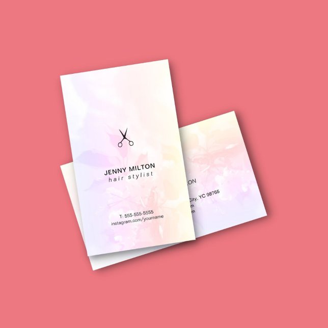 Simple Elegant Floral Black Scissors Hair Stylist Business Card (Creator Uploaded)