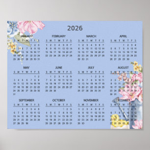 Simple Elegant Floral Botanical 2026 Calendar    Poster