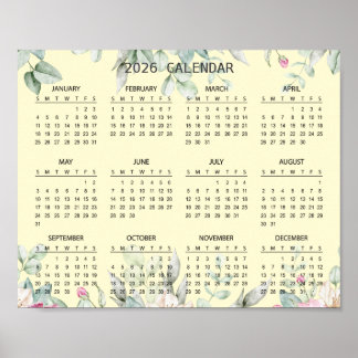 Simple Elegant Floral Botanical 2026 Calendar | Poster