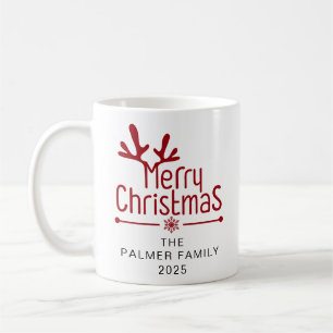 Simple Elegant Floral Christmas Wreath Family Name Coffee Mug