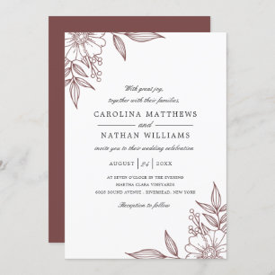 Simple Elegant Floral Corners Wedding Red Invitation