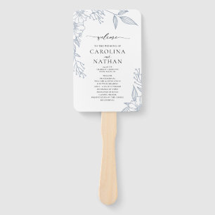 Simple Elegant Floral Dusty Blue Wedding Program Hand Fan