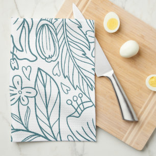 Simple Elegant Floral Hibiscus Leaves Tea Towel
