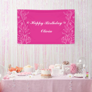 Simple Elegant Floral Hot Pink Birthday Foam Board Banner