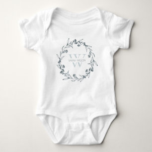 Simple Elegant Floral Laurel Wreath Monogram Baby Bodysuit