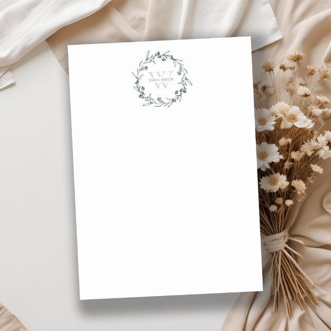 Simple Elegant Floral Laurel Wreath Monogram Card (Creator Uploaded)
