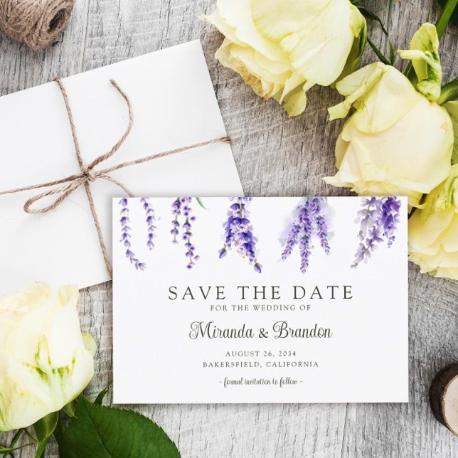 Simple Elegant Floral Lavender Save the Date Card (Creator Uploaded)