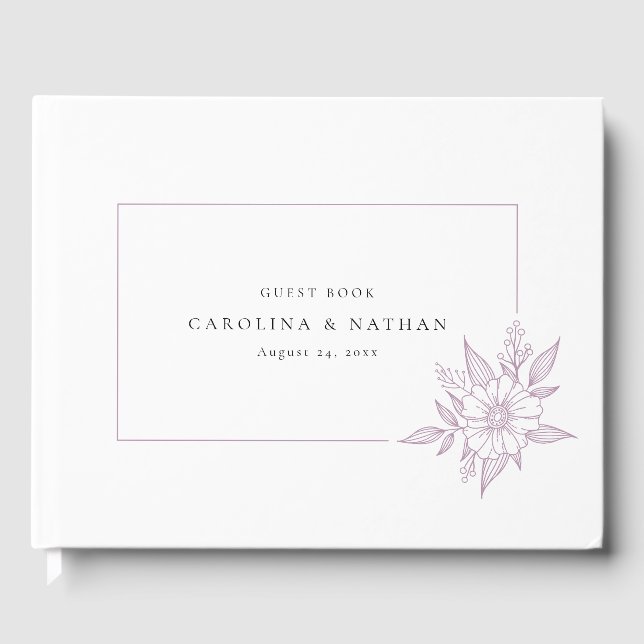 Simple Elegant Floral Lavender Wedding Guest Book (Front)