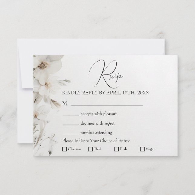 Simple Elegant Floral Meal Choice Wedding  RSVP Card (Front)