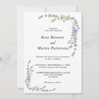 Simple elegant floral minimalist lavender wedding invitation