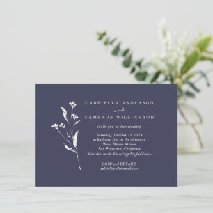 Simple Elegant Floral Navy Blue Ivory Wedding Invitation
