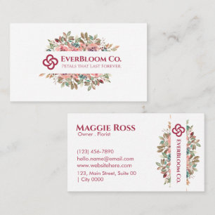 Simple Elegant Floral Pink Florist Soft White Business Card