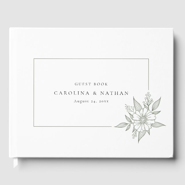 Simple Elegant Floral Sage Green Wedding Guest Book (Front)