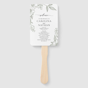 Simple Elegant Floral Sage Green Wedding Program Hand Fan