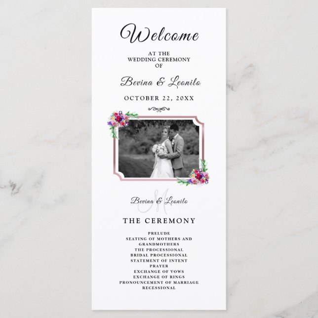 Simple Elegant Floral Script |Modern Wedding  Program (Front)