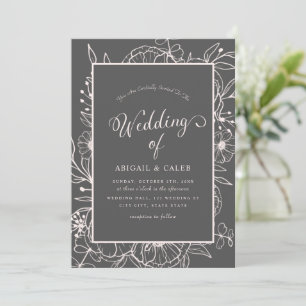 Simple Elegant Floral Sketch Wedding Invitation