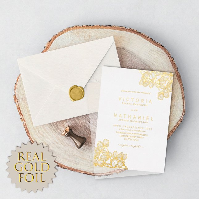 Simple Elegant Floral Summer Wedding Real Gold Foi (Creator Uploaded)