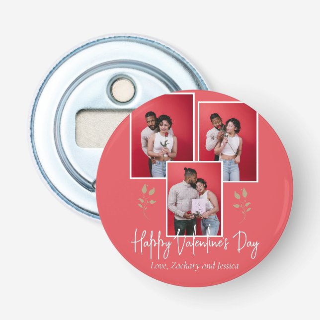 Simple Elegant Floral valentine's day couple photo Bottle Opener (Front)