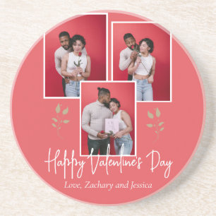 Simple Elegant Floral valentine's day couple photo Coaster