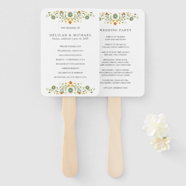 Simple Elegant Floral Wedding Program Hand Fan (Front and Back)