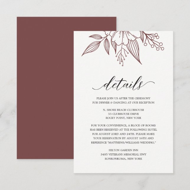 Simple Elegant Floral Wedding Red Enclosure Card (Front/Back)