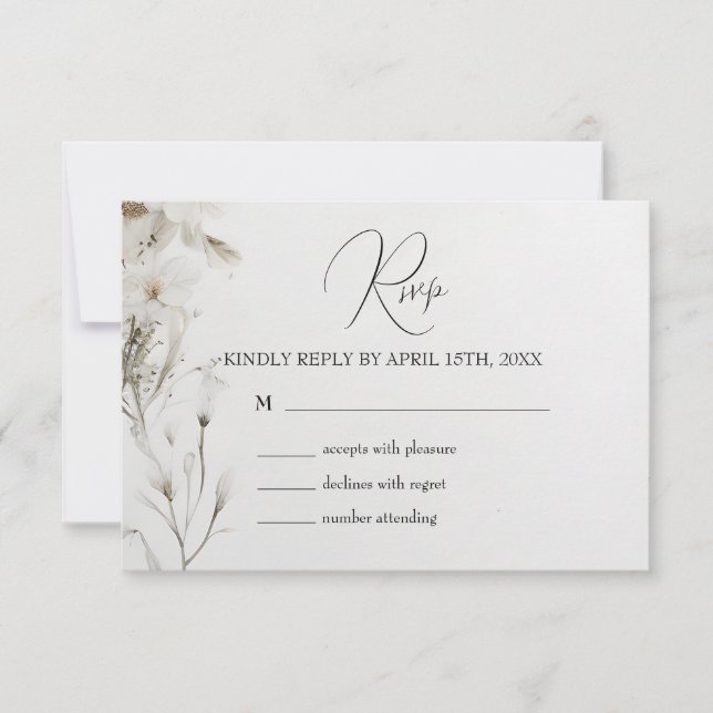 Simple Elegant Floral Wedding  RSVP Card (Front)