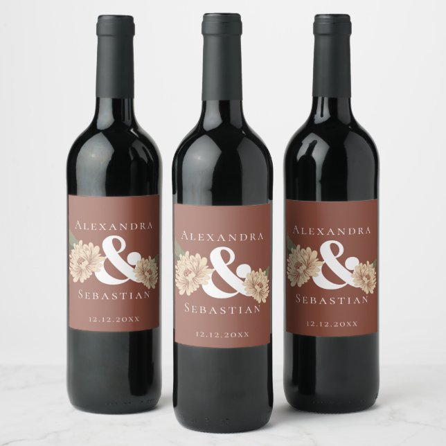 Simple Elegant Floral Wedding Save The Date Wine Label (Bottles)