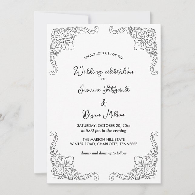 Simple Elegant Flourish Vintage | Wedding Invitation (Front)