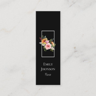 Simple Elegant Flower Black Mini Business Card