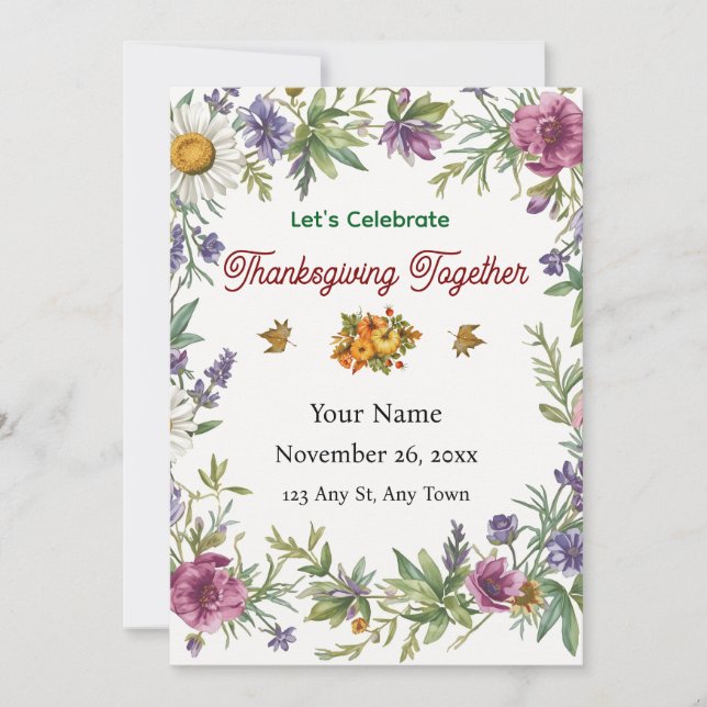 Simple Elegant Flower Framed Friendsgiving Invitation (Front)