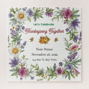 Simple Elegant Flower Framed Friendsgiving Jigsaw Puzzle