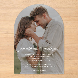 Simple Elegant Flowy Script Photo Wedding Acrylic Invitations
