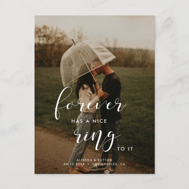 Simple elegant Forever has a nice ring to it photo Announcement Postcard (Front)